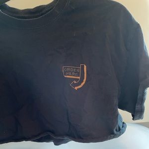 Black PLENTY cropped tee “ order here burger “